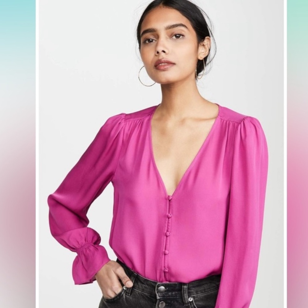 Joie Fuchsia Bolona Silk Blouse with Poet Sleeves